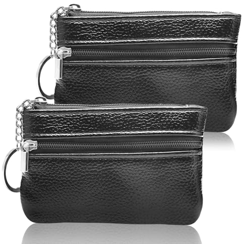 Lot de 2 Mini Porte-Monnaie en Cuir Véritable - Petit Portefeuille pour Femme et Homme avec Porte-clés et 2 Compartiments