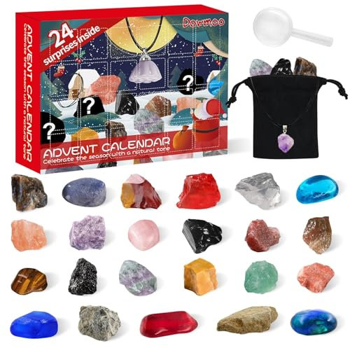 Adventskalender 2024 für Kinder Kristalle,Adventskalender 2024,24 Tage Adventskalender mit Überraschungen,24 Stücke natürlicher Edelsteine,Geschenkidee für Jungen und Mädchen,Weihnachts Geschenke