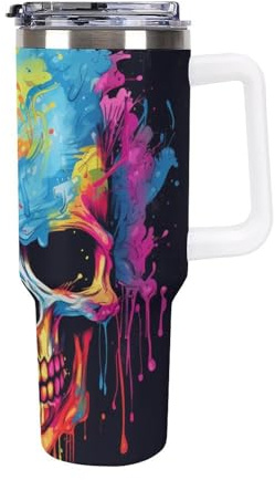 3D-Druck Schädel Doppelwandiger Edelstahl Becher Mit Strohhalm - Ideal Für Heiß- Und Kaltgetränke - Auslaufsicher 40oz