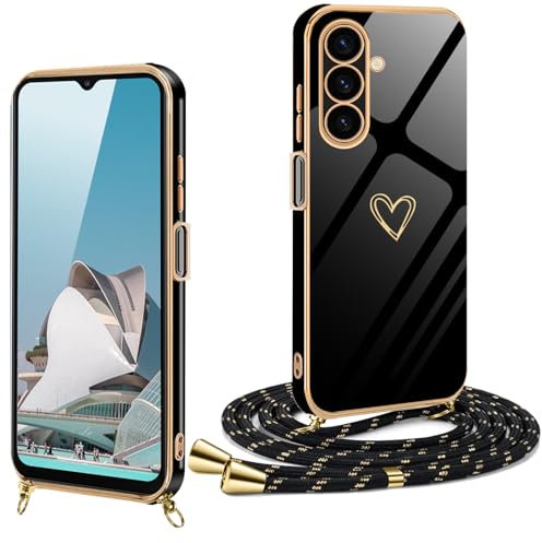 XCYYOO Handykette für Samsung Galaxy A16 5G, Schutzhülle mit Band und Kette, Silikon, Stoßfest, Herz Design