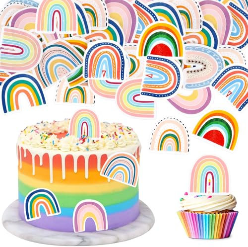 Blumomon 40 Stück Essbar Kuchen Dekoration Regenbogen Cupcake Topper Regenbogen Tortenaufsatz Kuchen Kindergeburtstag Party Dekoration Baby Shower Party Backen