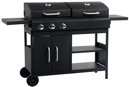 Xichuzi Barbacoa combinada de Gas y carbón con 3 fogones, Barbacoas De Carbon Y Leña, Barbacoa Portatil, Barbacoas Terrazas Pisos, Parrilla Barbacoa, Barbacoas Exterior,