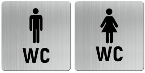 WPPQWP 2 Stück Edelstähle wc schild damen und herren(selbstklebend), 12 * 12cm, Toilettenschild Kein Bohren, Gäste WC Schild, geeignet für Bürogebäude, Einkaufszentren, Schulen usw.