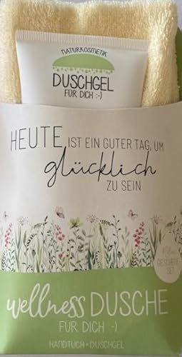 LaVida Relax-Geschenk-Set, Wellness Dusche Wiese - Set aus Einer Tube Duschgel und einem Handtuch 100% Baumwolle