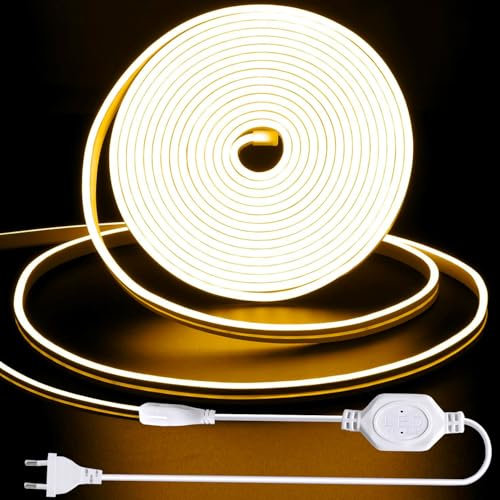 YeahBoom 1M COB LED Streifen,220V Direktanschluss mit Eurostecker,Warmweiß 3000K,Hohe Dichte Flexibler Wasserdicht LED Strip,für Schlafzimmer Schrank Zuhause Party Dekoration