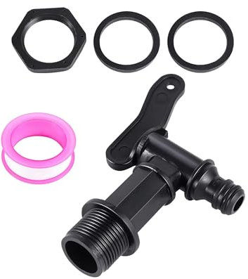 Cfcyhla 1 Stück Auslaufhahn für Regentonne, Wasserhahn 3/4 Zoll Kunststoff Ersatzhahn mit Dichtung Kontermutter Dichtband für Regenwassertonne Wassertank Regenfass