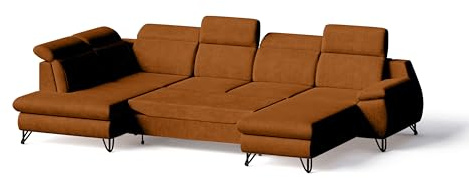 Robin Inspire Couch U Form Links Eckcouch Mit Schlaffunktion 335 x 207 x 90 cm Ecksofa mit Bettkasten Kopfstützen Armlehnen Chenille Stoff Leinenoptik Orange Iverto