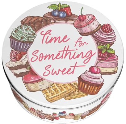 Purely Home Something Sweet Large Cake Tin - Cupcakes & Brownies Kitchen Gifts - Round Metal Storage Container for Baking 23 x 10cm