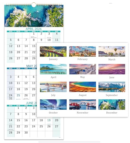 2026-2027 Calendar, 3 Month Wall Calendar Vertical, 11 x 26(when opened), April 2026 - July 2027, Wall Calendar 2026-2027 for Organizing & Planning, Busy Families, Office, Kitchen
