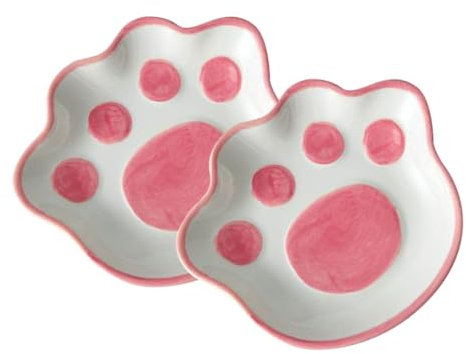 VALICLUD Platos de Cerámica Forma de Pata de Gato Cuenco Pequeño para Salsa Diseño Kawaii Resistente al Microondas Juego de 2 Piezas para Sushi y Condimentos