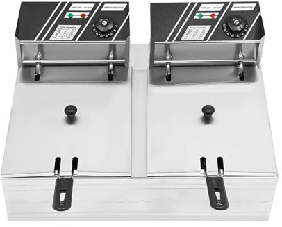 Friggitrice commerciale 12L Grande Friggitrice doppia 2500W Friggitrice ad olio elettrica in acciaio inox Oil Fryer Gastro Friggitrice con regolazione della temperatura per cucina ristorante