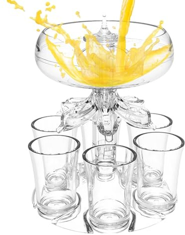 Drinks Dispenser with 6 Shot Glasses Set, Shot Glass Dis-penser with Glasses, Drink Dispe-nser, Acrylic Touchless S-hot Pourer for Beverage Dispenser, Liquor, and Cocktail, Home Bar Accessories