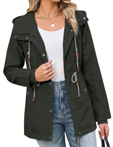 Yuson Girl Veste Femme mi Saison Coupe Vent Parka en Coton Chaude à Capuche | Manteau Légère Printemps, Mi Longue Vêtement Automne d'Extérieur, avec Cordon de Serrage et 4 Poches