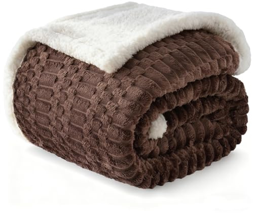 Gracelife Sherpa Throw Blanket for Couch Flannel Cozy Soft Thick Blanket Warm Twin Blanket for Bed Fleece Home Decor Gifts, Z01 - Dark Coffee, 200 * 230cm