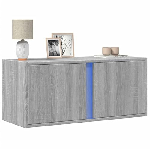 WDGJJFECNMUEHI Meuble TV Mural Flottant Moderne avec éclairage LED RGB réglable, Armoire de Rangement Design pour Salon et Chambre, Bois aggloméré Robuste, 80x31x35 cm, Couleur Sonoma Gris