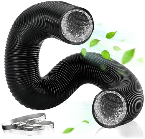 Bonlace Abluftschlauch Ø150mm 5m Länge Flexibel PVC Alurohr Wärmebeständig Schneidbar, Ohne Chemiegeruch, Mit 2 Eisenklammern für Wachstumszelt Trockner Mobile Klimaanlage Abluftventilator (Schwarz)