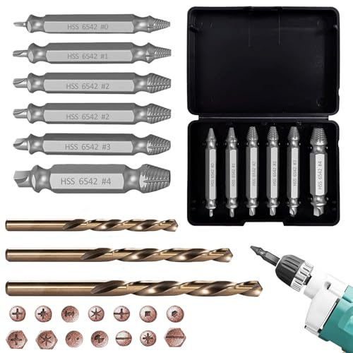9 Pezzi Estrattore Viti Danneggiate, 6 Kit di Rimozione per Viti e 3 Punte Elicoidali, Dispositivo di Rimozione Bullone Rotto per Elettronica, Macchinari Pesanti