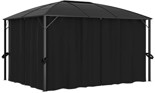 LKJephalotrop e Tonnelle avec rideaux, 400 x 300 x 265 cm, anthracite, en toit en polycarbonate de 6 mm résistant aux UV, cadre en aluminium et acier inoxydable, design moderne pour terrasse, balcon