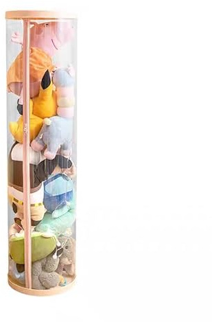 EVERGOODS Stuffed Animal Storage Tube – Extra Tall Vertical Plush Toy Organizer, Clear PET Storage Holder with Zipper, Stackable Space-Saving Toy Container for Bedroom