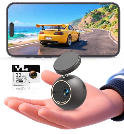 KAWA Dashcam Sphérique 2K Mini,Commande Vocale,Caméra de Voiture WiFi | Rotation 360°,Carte TF 32Go incluse,G-Capteur,Enregistrement en Boucle,NightEagle,Mode Parking 24H