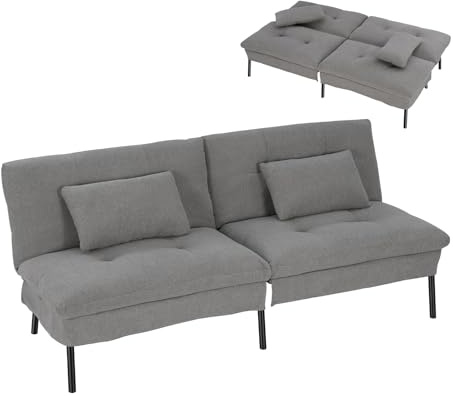 WOLTU 3-Sitzer-Schlafsofa, 5-stufig Verstellbarer Rückenlehne, Dunkelgrau | Klappsofa mit Schlaffunktion, Stoff in Leinenoptik, mit rutschfesten Füßen, für Wohnzimmer Schlafzimmer Arbeitszimmer