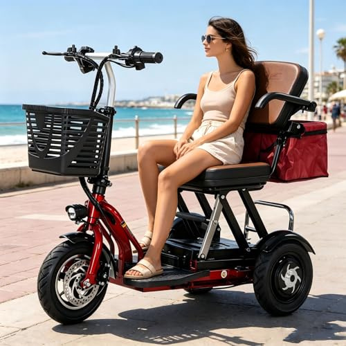 Elektro Dreirad Für Senioren Elektrisch Elektromobile Faltbar Elektrischer Rollstuhl Rollator Leichter Reisemobilitätsroller Mit Ladegerät Und Korb kompakt Designed (10in)