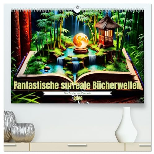 Fantastische surreale Bücherwelten (hochwertiger Premium Wandkalender 2026 DIN A2 quer), Kunstdruck in Hochglanz: Tauchen Sie ein in die faszinierende ... Reise mitnehmen. (CALVENDO Orte)