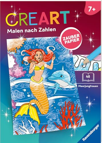 Ravensburger CreArt Malen nach Zahlen ab 7 Zauberpapier - Meerjungfrauen, Malbuch, 24 Motive
