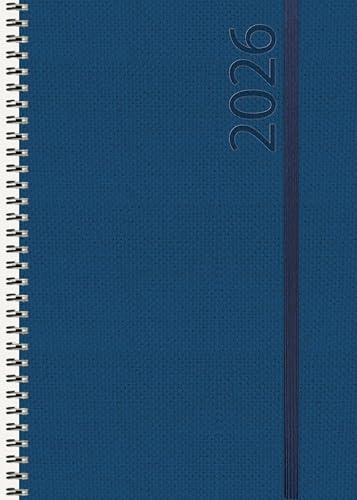 Buchkalender Wochentimer Spirale dunkelblau 2026: Terminplaner groß. DIN A5 Terminkalender Ringbuch mit Wochenkalender und Gummiband.