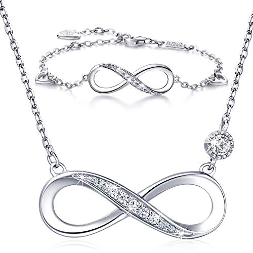 Billie Bijoux Infinity Unendlichkeit Symbol Damen Armband Halskette 925 Sterling Silber Zirkonia Armkette Verstellbar Armband Halsketten Schmuck-Set (A-Silver)