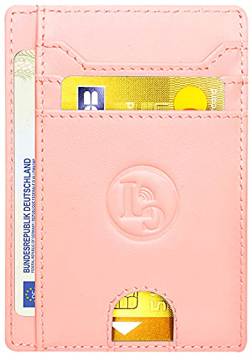 Porte-Carte bancaire Rose en Cuir véritable – Compact, élégant et Anti RFID – Protège Carte sans Contact – Idée Cadeau Pratique pour Femme - Étui sécurisé