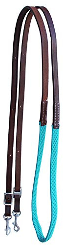 CHALLENGER Horse Western 8' Brown Leather Rubber Grip Contest Barrel Reins Teal 805LR13TL