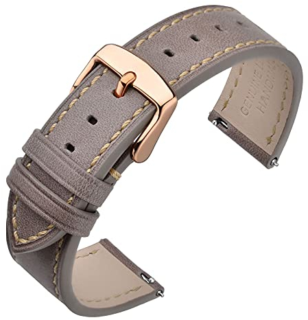 ANNEFIT Uhrenarmband 20mm, Schnellverschluss Lederarmband Ersatz mit Roségold Schnalle (Grau)