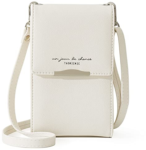 Katech Handytasche zum Umhängen, Klein Handy Umhängetasche Damen Multifunktionale Crossbody Tasche mit 4 Kartenfächer Verstellbar Schultergurt, Handy Schultertasche für Handy unter 6,5 Zoll (Weiß)