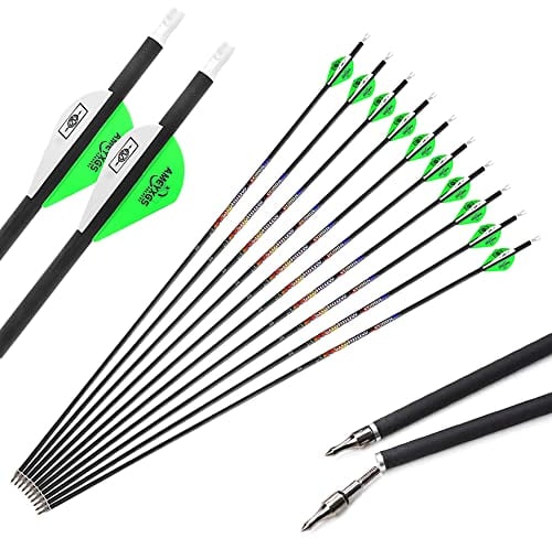 SHARROW Bogenschießen Carbonpfeile 31 Zoll Carbon Pfeile Spine 250-600 Bogenpfeile Jagdpfeile für Compound und Recurve Bogen (Spine 600, 12 Stück)