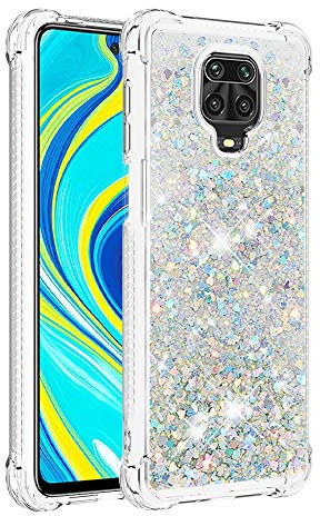 KBIKO-zxl Compatible con Funda Glitter Liquida para Xiaomi Redmi Note 9 Pro, Cristal Suave Silicona Bumper Protector Carcasa, Brillante Arena Movediza Case para Redmi Note 9S.Silver YBL