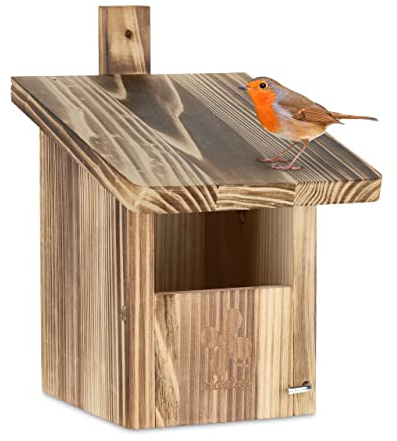 Relaxdays Nistkasten für Halbhöhlenbrüter, Garten & Terrasse, Einflugspalt HxB: 65 x 95 mm, Nisthöhle Tannenholz, Natur