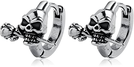 Totenkopf Ohrringe Creolen Herren, Kpop Ohrringe Schädel Chirurgenstahl Huggie Creolen Punk Klappcreolen Ohr Piercing für Damen Männer 13.5X14mm