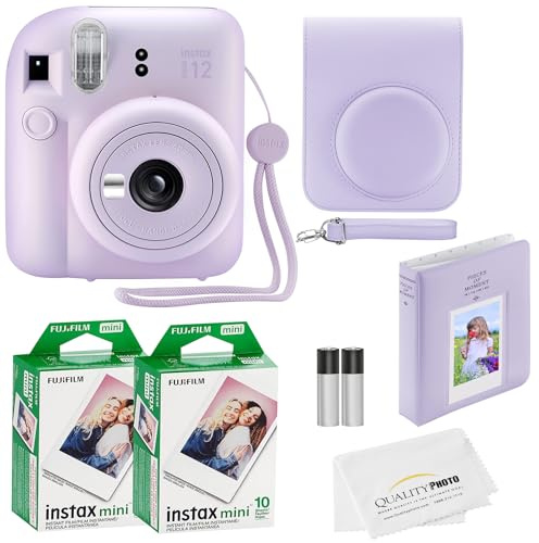 Fujifilm Instax Mini 12 Instant Camera with Case, 20 Fujifilm Prints, Decoration Stickers, Frames, Photo Album and More Accessories (Lilac Purple)