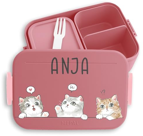 Kinder Bento Box Midi für Mepal Bentobox - Katze - Lunchbox Katzenmama Brotbox Kätzchen Vesperbox Katzen I Cats - 900 ml - Rosa - katzenmotiv personalisierte brotdose cat with jausenbox vesperdose