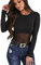 MAYFASEY Women's Long Sleeve Mesh Bodysuit See Through Black Leotard Bodysuit Top, Black, XL