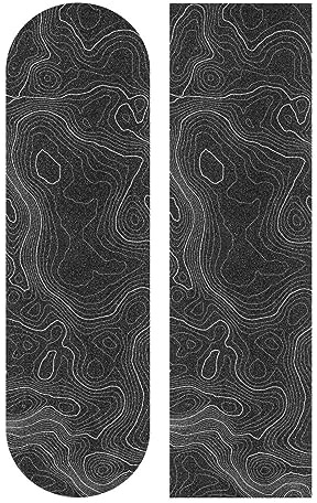 Topographic Map Black Grip Tape With White Lines Contour Geographic Skateboard 33x9 Inch Non-Slip Sandpaper for Longboard Roller Board Stair Treads