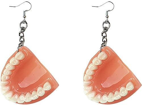 Halloween Earrings, Denture Earrings Funny Hand made Ear Pendant Tooth Shaped Earrings Exaggerated Ear Decors for Party Festival Women