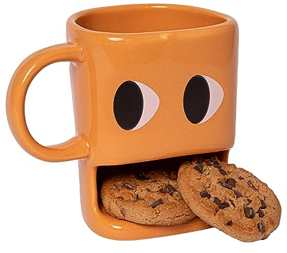 fisura. - Tassee original à offrir en cadeau yeux. Tasse enfant petit dejeuner avec porte-biscuit. Mug en céramique avec trou pour biscuit. Mug 240 ml. (Orange)
