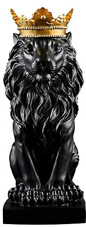 Doumneou Krone Löwe Statue Home Office Bar männlicher Löwe Glaube Harz Skulptur Tier Kunst Dekor Ornamente - Schwarz