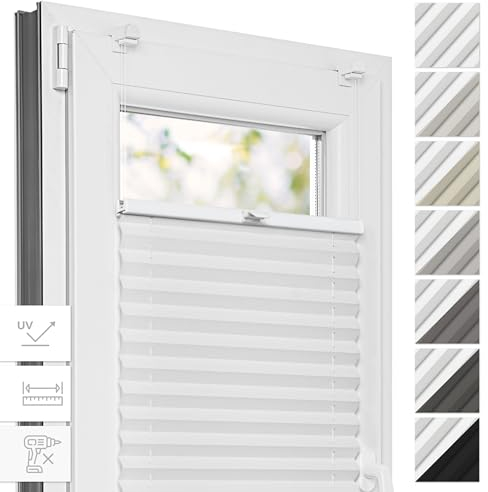 Estika Thermo Plissee ohne Bohren - 120 x 120 cm - Farbe: Weiß - Fenster rollos für innen, Plissee Verdunklung, Plissee Blickdicht, Rollos für Fenster ohne Bohren