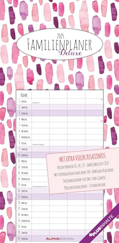 Alpha Edition - Familienplaner Deluxe 2025 Familienkalender, 22x45cm, Kalender mit 4 Spalten für Termine, 100-jährigem- und Pollenflugkalender, deutsches Kalendarium und Ferientermine DE/AT/CH