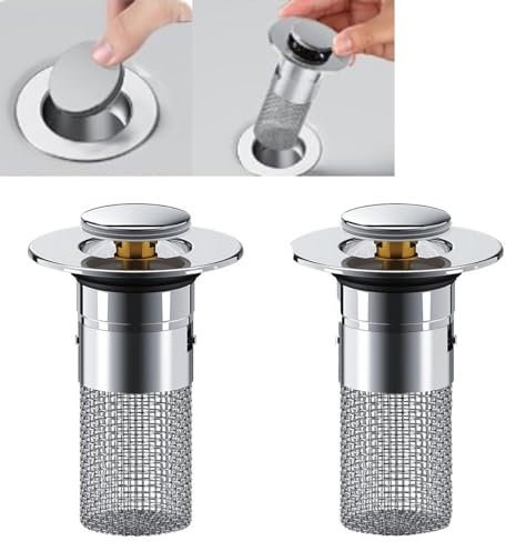Bouchon De Lavabo INOX Bouchon De Baignoire avec Crépine Anti-Bloqué Bouchon De Vidange pour évier avec Passoire à Cheveux Filtre Anti-Clogging pour Lavabo Baignoire Cuisine Bain (2 pièces)