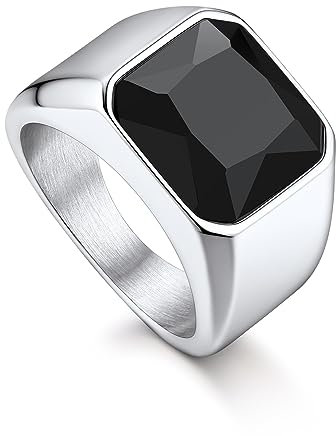 Bandmax Siegelring Herren Ringe Edelstahl Onyx Ring Bandring Größe 57mm Ring mit Stein 12MM breit Ringe Frauen Cocktail Ring Modeschmuck für Geburtstag Accessoires