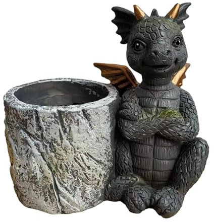 Nkmujil Dragon Plant Pot Figurine, Dragon Sculpture Planter Statue, Dragon Plant Holder, Resin Dragon Flower Pot, Fantasy Dragon Planter Figurine, Mythical Dragon Plant Pot